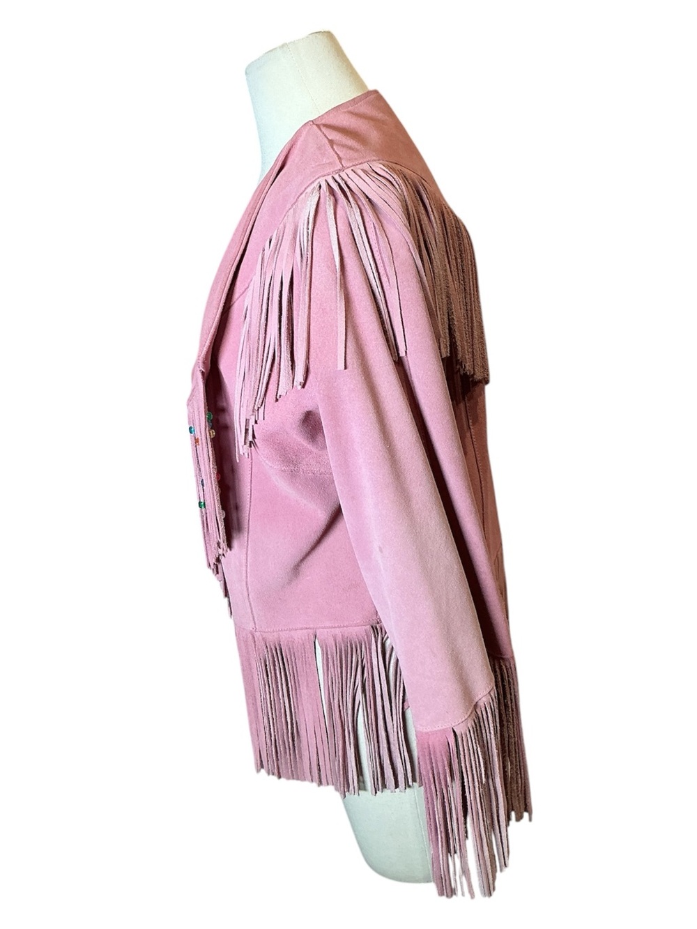 Vintage 1980’s Pink Suede Boho Western Mexican Beaded Jacket - Picture 4 of 4